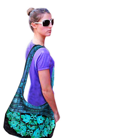 Floral Tapestry Crossbody Bag Women's Boho Messenger Shoulder Purse Cotton Hippie