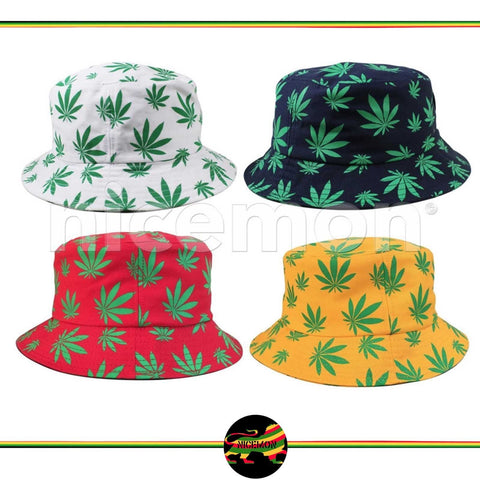Bucket Hat Cap Weed Leaf  Rasta Reggae Caps Kush Cannabis Jamaica Leaf 1sz Fit